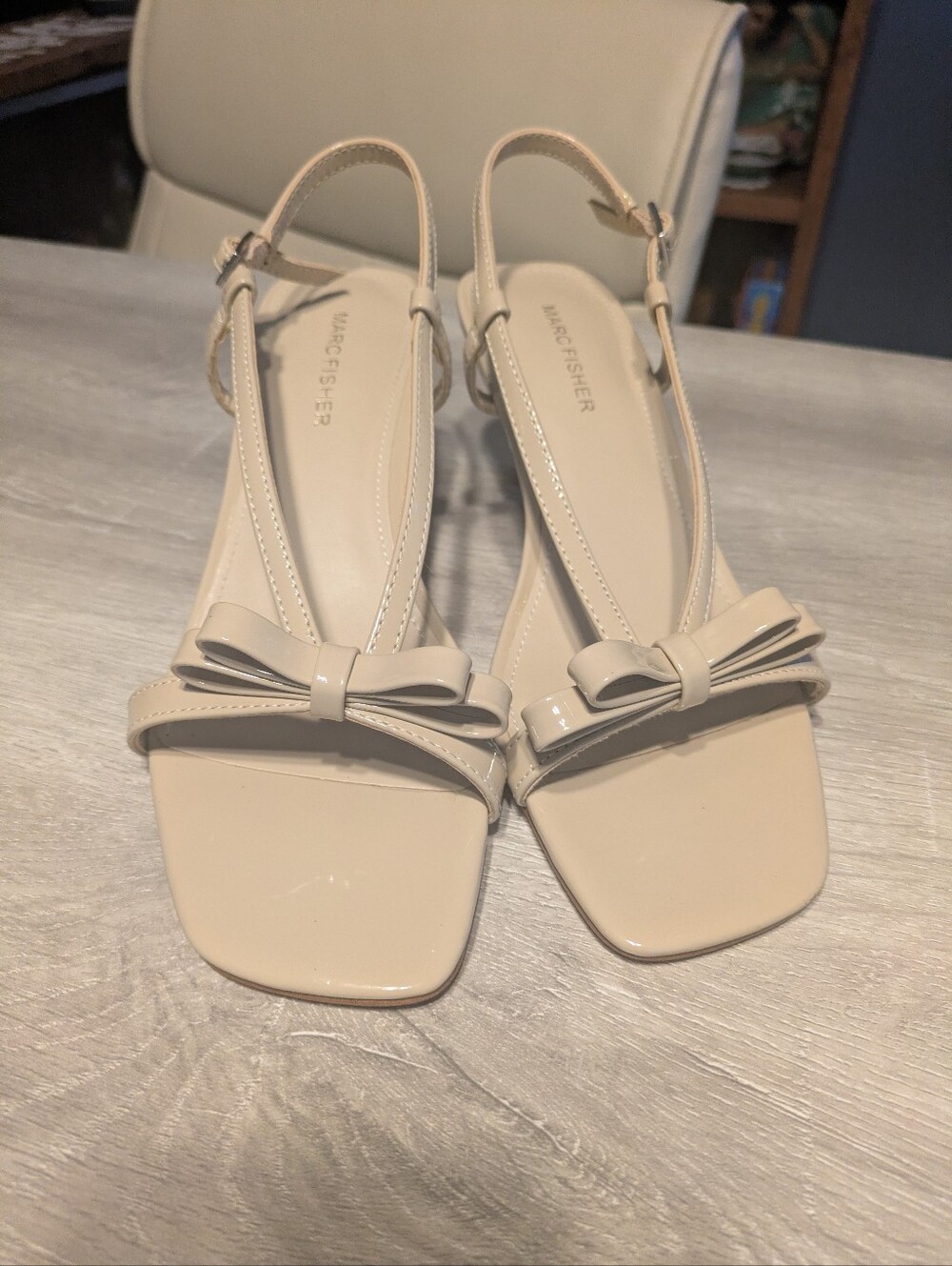 Marc Fisher Nude Patent Bow Slingback Sandals